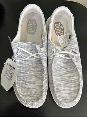 Hey Dude Women’s Slip-On Loafers in White and Light Gray